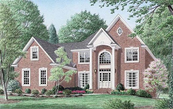 Colonial House Plan 67121 with 4 Beds, 3 Baths, 2 Car Garage Elevation