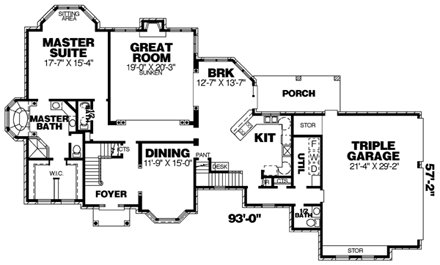 Colonial House Plan 67125 with 4 Beds, 4 Baths, 3 Car Garage First Level Plan