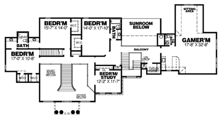 European House Plan 67127 with 6 Beds, 6 Baths, 3 Car Garage Second Level Plan