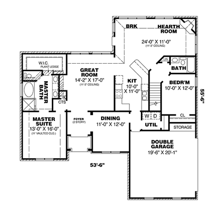 Traditional House Plan 67130 with 4 Beds, 3 Baths, 2 Car Garage First Level Plan