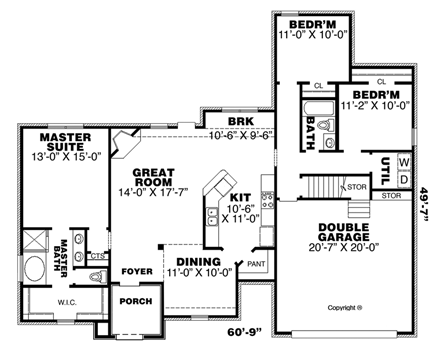 Country, European, French Country House Plan 67146 with 3 Beds, 2 Baths, 2 Car Garage First Level Plan