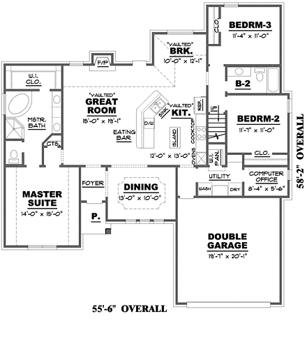 Cottage, Country, Craftsman, Traditional House Plan 67160 with 3 Beds, 2 Baths, 2 Car Garage First Level Plan