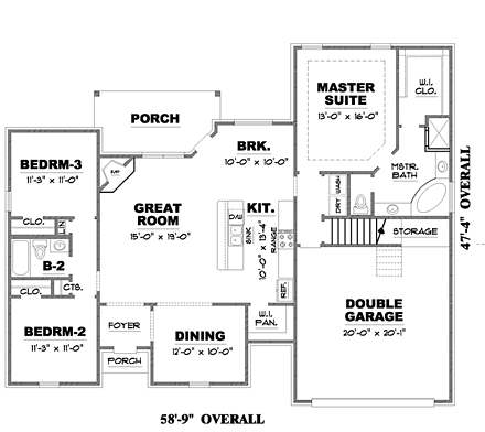 European, Traditional House Plan 67161 with 3 Beds, 2 Baths, 2 Car Garage First Level Plan