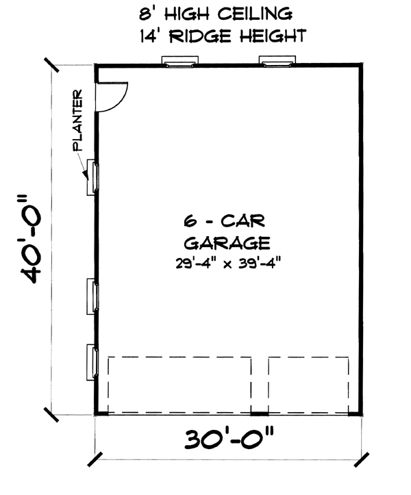 Narrow Lot, One-Story 6 Car Garage Plan 67201 Level One