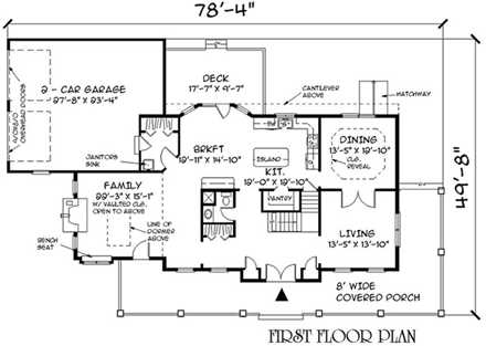 Farmhouse House Plan 67202 with 4 Beds, 3 Baths, 2 Car Garage First Level Plan