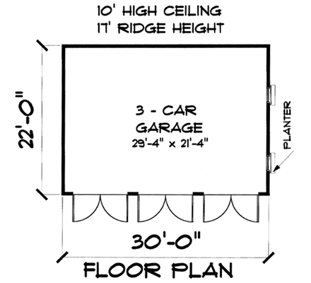 Narrow Lot, One-Story 3 Car Garage Plan 67206 First Level Plan