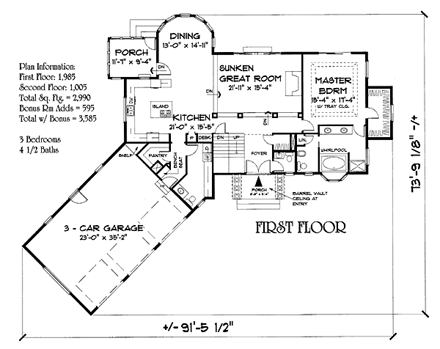 Craftsman House Plan 67208 with 3 Beds, 5 Baths, 3 Car Garage First Level Plan