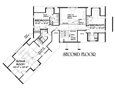Craftsman House Plan 67208 with 3 Beds, 5 Baths, 3 Car Garage Second Level Plan