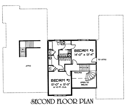 Traditional House Plan 67210 with 3 Beds, 3 Baths, 2 Car Garage Second Level Plan