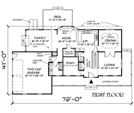 Farmhouse House Plan 67216 with 4 Beds, 2 Baths, 2 Car Garage First Level Plan