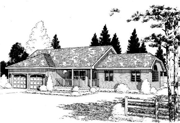 One-Story, Ranch House Plan 67227 with 3 Beds, 2 Baths, 2 Car Garage Elevation