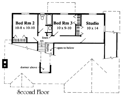 Traditional House Plan 67229 with 3 Beds, 3 Baths, 2 Car Garage Second Level Plan