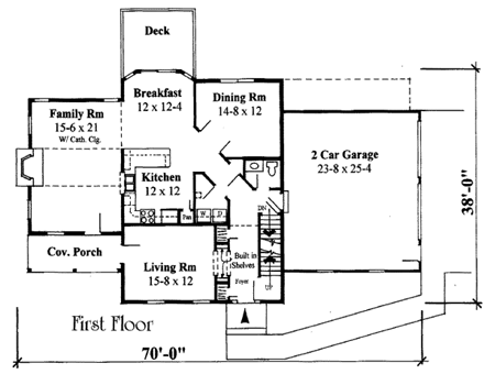 Colonial House Plan 67236 with 3 Beds, 3 Baths, 2 Car Garage First Level Plan