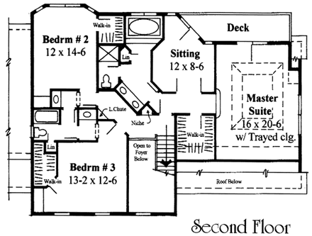 Colonial House Plan 67236 with 3 Beds, 3 Baths, 2 Car Garage Second Level Plan