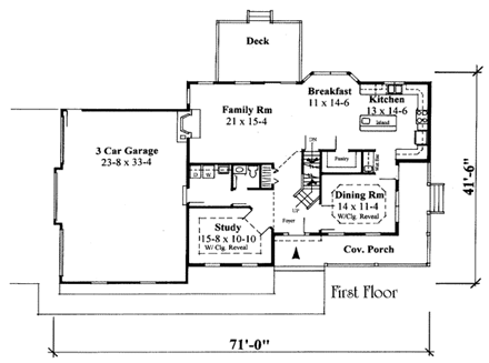 Farmhouse House Plan 67242 with 3 Beds, 3 Baths, 3 Car Garage First Level Plan
