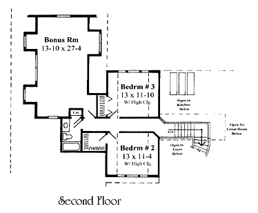 Traditional House Plan 67250 with 3 Beds, 3 Baths, 2 Car Garage Second Level Plan