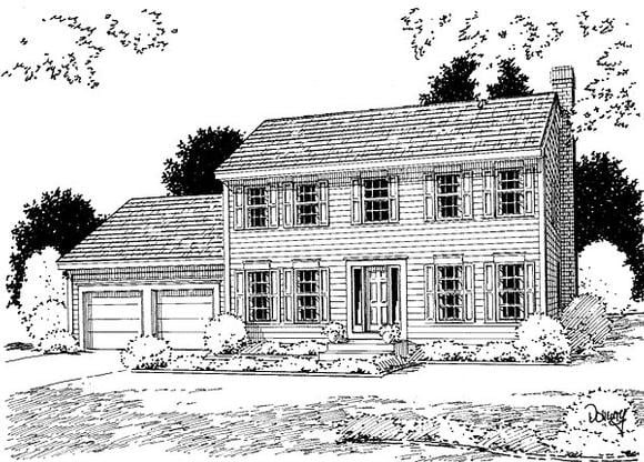 Colonial House Plan 67251 with 3 Beds, 3 Baths, 2 Car Garage Elevation