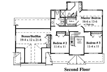 Farmhouse House Plan 67253 with 3 Beds, 3 Baths, 2 Car Garage Second Level Plan