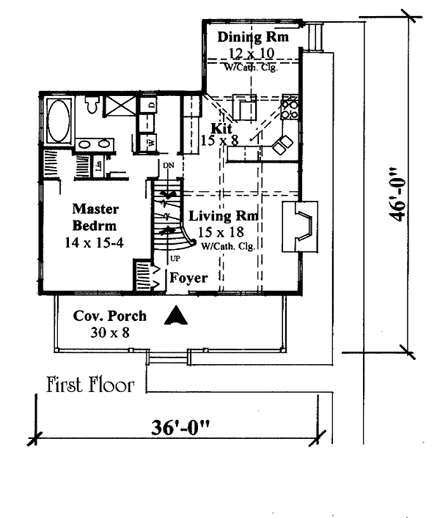 Narrow Lot, Ranch House Plan 67258 with 3 Beds, 2 Baths First Level Plan