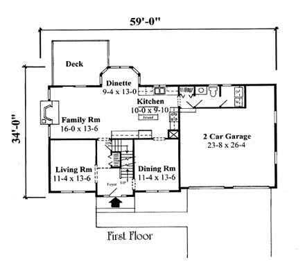 Colonial House Plan 67262 with 3 Beds, 3 Baths, 2 Car Garage First Level Plan