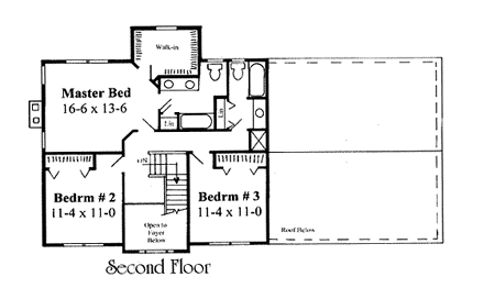 Colonial House Plan 67262 with 3 Beds, 3 Baths, 2 Car Garage Second Level Plan