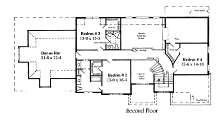 European House Plan 67268 with 4 Beds, 4 Baths, 2 Car Garage Second Level Plan
