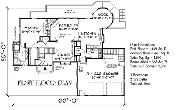 House Plan 67285 with 3 Beds, 3 Baths, 2 Car Garage Level One