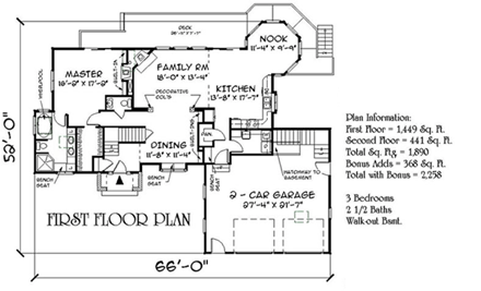 House Plan 67285 with 3 Beds, 3 Baths, 2 Car Garage First Level Plan