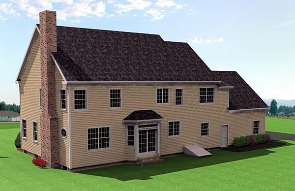 Colonial House Plan 67287 with 3 Beds, 3 Baths, 3 Car Garage Rear Elevation