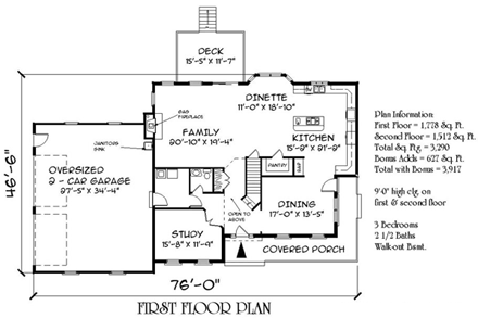 Farmhouse House Plan 67288 with 3 Beds, 3 Baths, 2 Car Garage First Level Plan