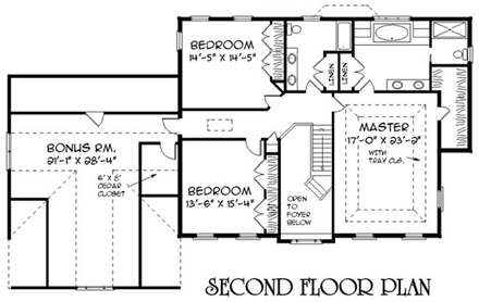 Farmhouse House Plan 67288 with 3 Beds, 3 Baths, 2 Car Garage Second Level Plan