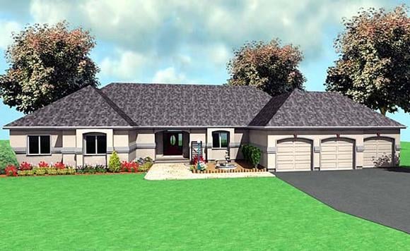 One-Story, Ranch House Plan 67289 with 3 Beds, 3 Baths, 3 Car Garage Elevation