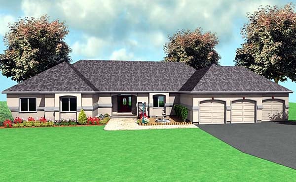 One-Story, Ranch House Plan 67289 with 3 Beds, 3 Baths, 3 Car Garage Elevation