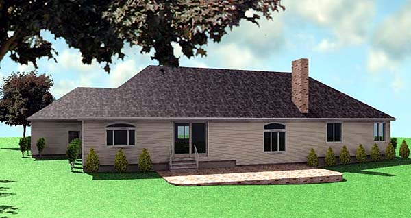 One-Story, Ranch House Plan 67289 with 3 Beds, 3 Baths, 3 Car Garage Rear Elevation