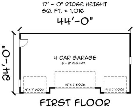 4 Car Garage Plan 67303 Level One