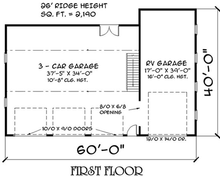 4 Car Garage Plan 67306, RV Storage First Level Plan