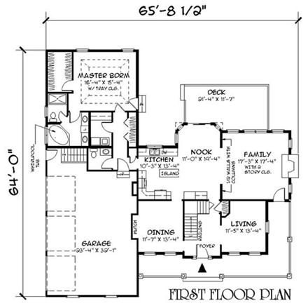 Traditional House Plan 67308 with 4 Beds, 3 Baths, 3 Car Garage First Level Plan