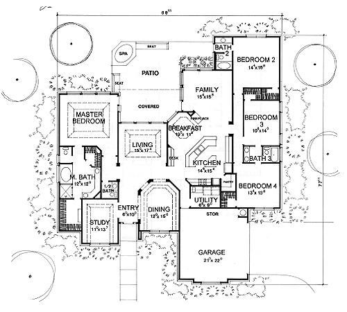 House Plan 67405 - One-Story Style with 3029 Sq Ft, 4 Bed, 3 Bath