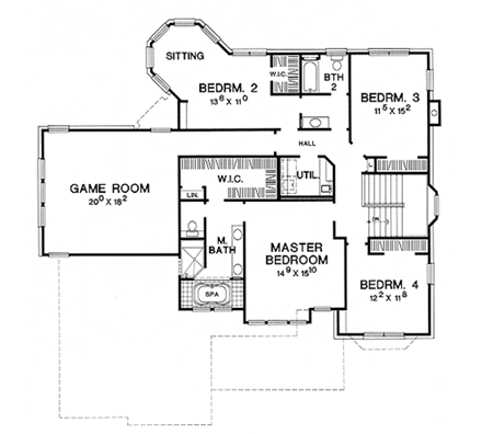 European House Plan 67407 with 4 Beds, 3 Baths, 3 Car Garage Second Level Plan