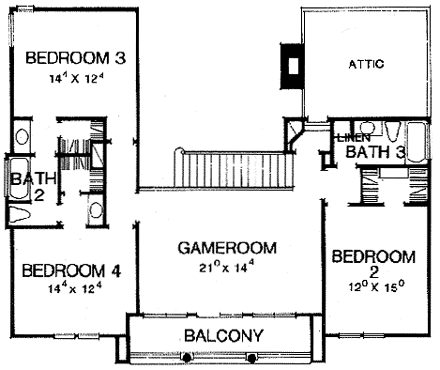 Mediterranean House Plan 67408 with 4 Beds, 4 Baths, 2 Car Garage Second Level Plan