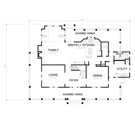 Southern House Plan 67412 with 3 Beds, 3 Baths First Level Plan