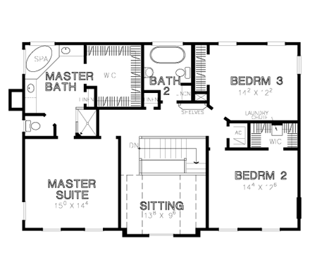 Southern House Plan 67412 with 3 Beds, 3 Baths Second Level Plan