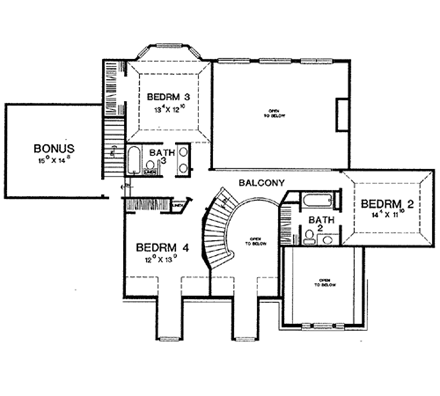 European House Plan 67414 with 4 Beds, 4 Baths, 2 Car Garage Second Level Plan