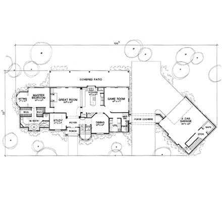 European House Plan 67417 with 4 Beds, 4 Baths, 2 Car Garage First Level Plan