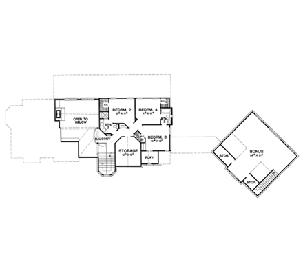 European House Plan 67417 with 4 Beds, 4 Baths, 2 Car Garage Second Level Plan