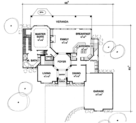 Traditional House Plan 67418 with 3 Beds, 4 Baths, 2 Car Garage First Level Plan
