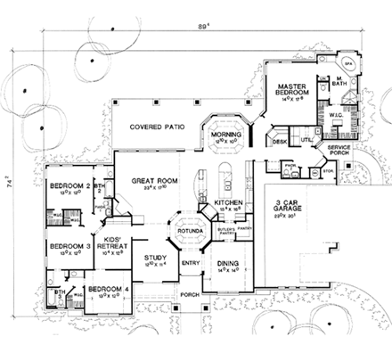 Traditional House Plan 67420 with 4 Beds, 4 Baths, 3 Car Garage First Level Plan