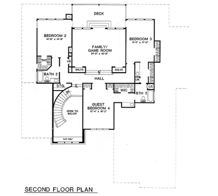 European House Plan 67452 with 4 Beds, 5 Baths, 3 Car Garage Second Level Plan