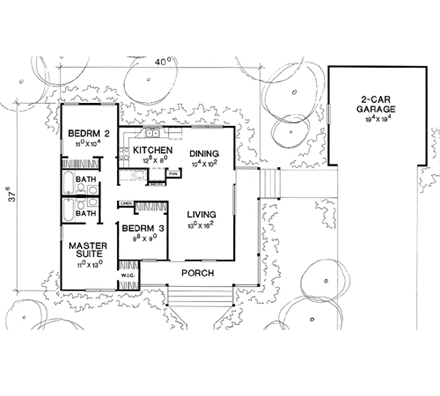 One-Story, Ranch House Plan 67602 with 3 Beds, 2 Baths, 2 Car Garage First Level Plan