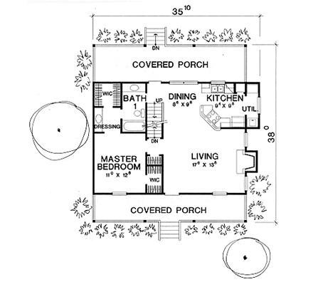 Cape Cod House Plan 67604 with 3 Beds, 2 Baths First Level Plan